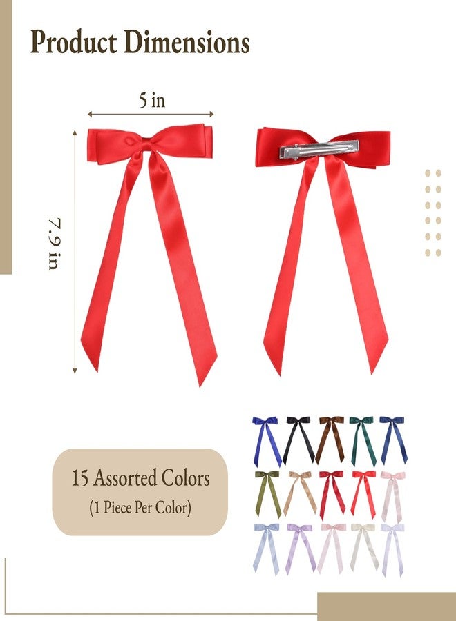 DORMIYA 15 Pcs Hair Bows for Women - Multicolor Long Tail Satin Ribbon Hair Clips, Cute Fashion Barrettes Accessories for Women Daily Outfits & Dance Performances - Image 5